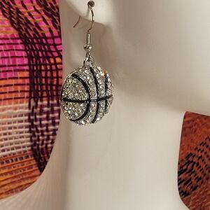 🏀 Silver Basketball Rhinestone Earrings